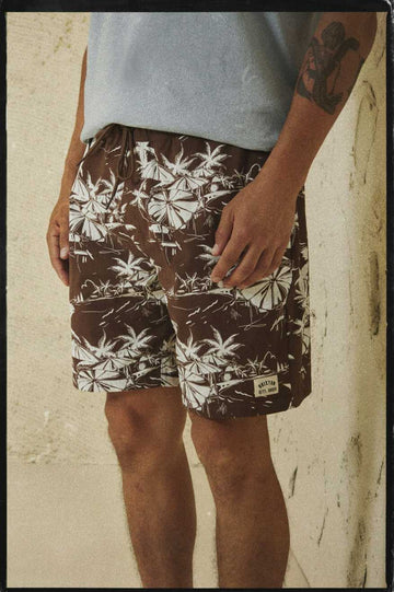 BRIXTON - Voyage Short 16" in Sepia Umbrella Scene