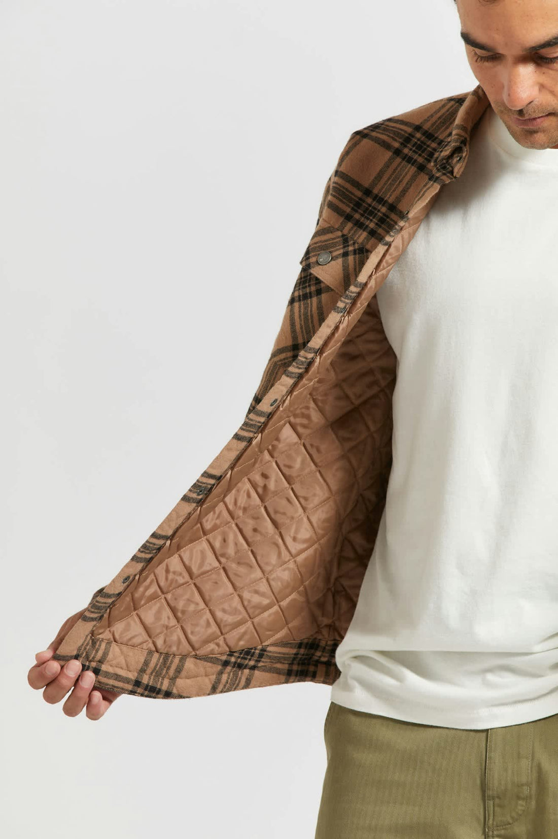Brixton - Bowery Quilted Flannel in Woodsmoke/Black