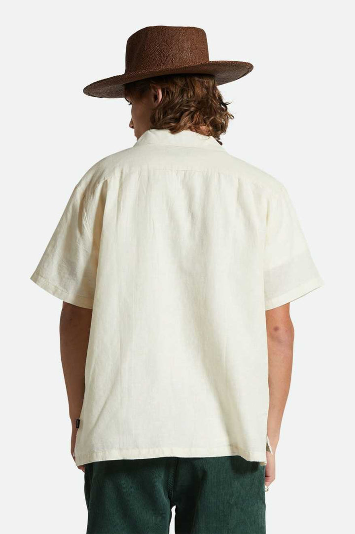 Brixton - Bunker Linen Blend S/S Camp Collar Shirt in Whitecap