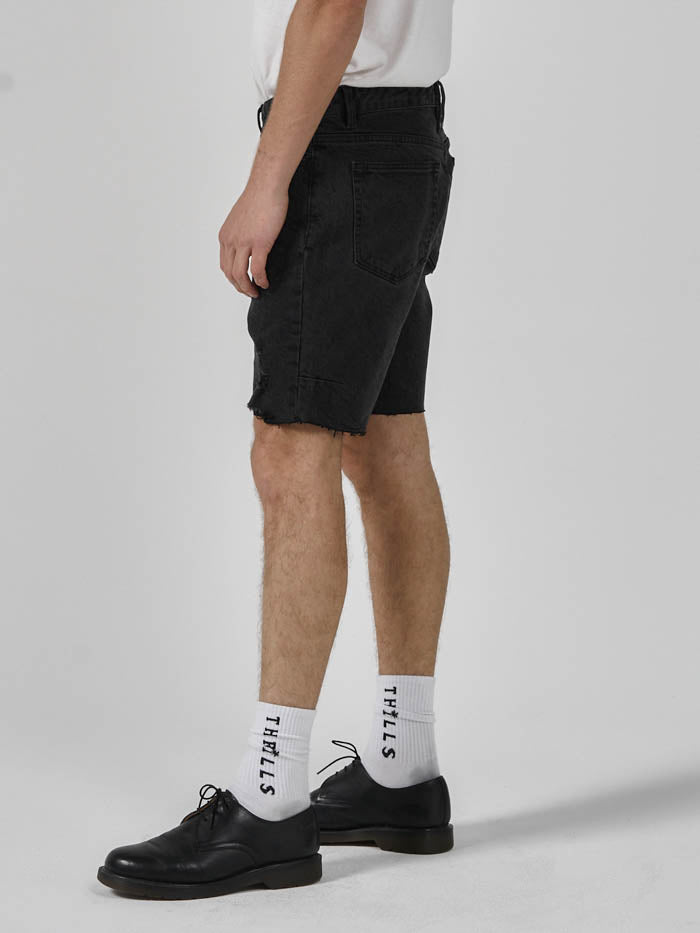 Thrills - Destroyed Bones Denim Short in Aged Black