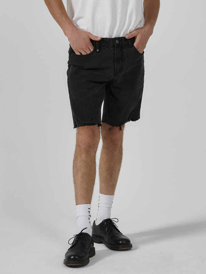 Thrills - Destroyed Bones Denim Short in Aged Black