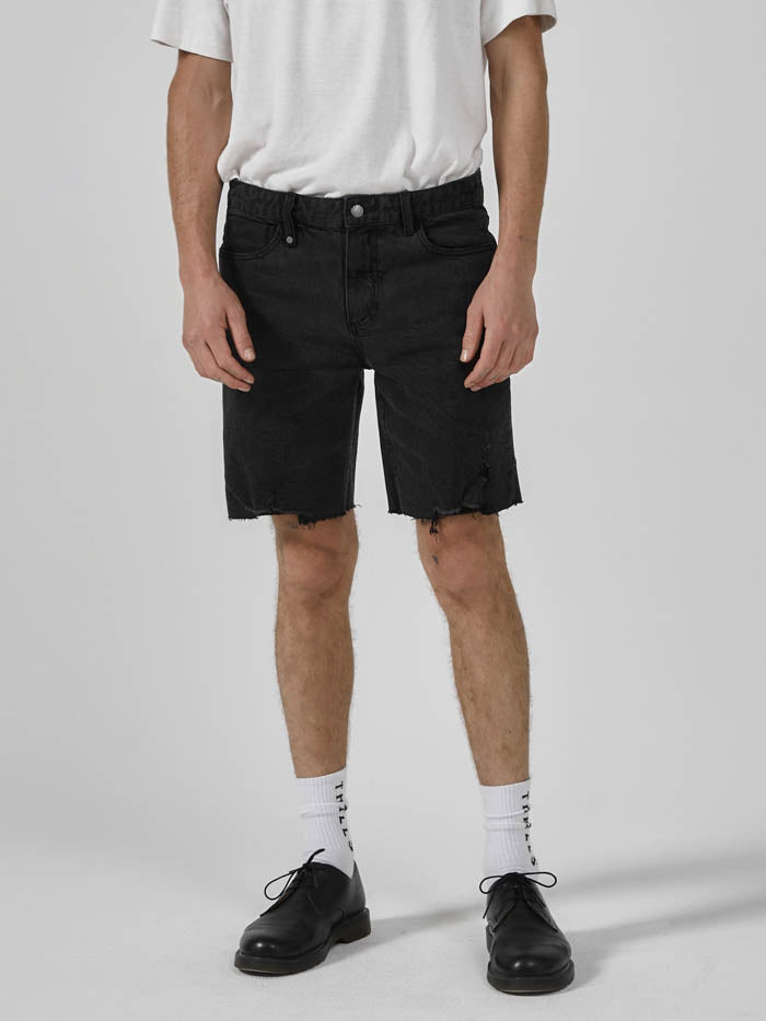 Thrills - Destroyed Bones Denim Short in Aged Black